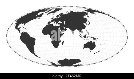 Vektor-Weltkarte. Aitoff-Projektion. Einfache geografische Weltkarte mit Breiten- und Längengraden. Zentriert auf 60 Grad W Länge. Vektorillustratio Stock Vektor