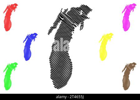 Lake Michigan (USA, Nordamerika, USA, Great Lakes) Kartenvektordarstellung, Skizzenkarte mit Scribble Stock Vektor