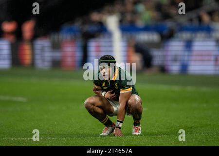 Cheslin Kolbe beim Finale der Rugby-Weltmeisterschaft 2023 zwischen Neuseeland und Südafrika in Saint-Denis, Frankreich. Oktober 2023. Foto: Eliot Blondet/ABACAPRESS.COM Credit: Abaca Press/Alamy Live News Stockfoto