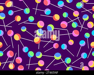 Nahtloses Lutscher-Muster. Farbenfroher Lutscher im flachen Stil. Farbige Bonbons. Festliches Design für Banner, Geschenkpapier, Tapeten und Werbeartikel Stock Vektor