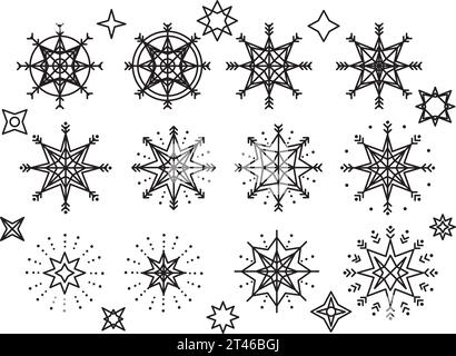 Vektorisierte grafische Elemente, weihnachtsmaterialien. Schneeflocken, Weihnachtssterne. Stock Vektor