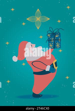 Weihnachtsressource des Weihnachtsmanns mit Geschenk. Weihnachtskarte im Vektorformat. Stock Vektor