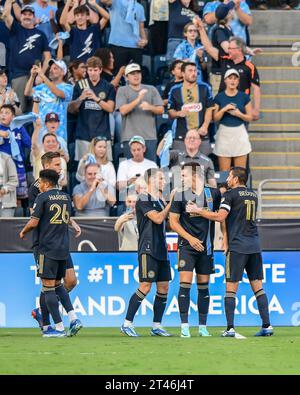 Chester, PA USA, 28. Oktober 2023 Philadelphia Union Spieler feiern ein Tor. Quelle: Don Mennig / Alamy News Stockfoto