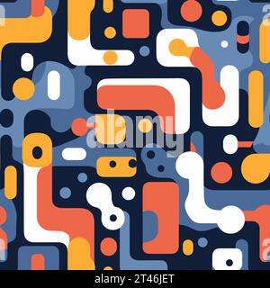 Eine bunte geometrische abstrakte Kunst auf schwarzem Hintergrund, nahtloses Muster. Vektorabbildung Stock Vektor