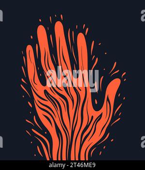Handfläche, Symbol für künstlerische Hand. Abstrakte Vektorkunst. Isoliertes flaches Schild, Logoabbildung. Feuer oder kurvige organische Formen Stock Vektor