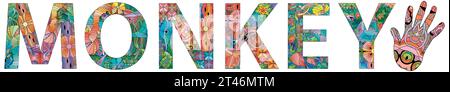 Handgemalte Kunst. Handgezeichnete Illustration Wort Affe für T-Shirt und andere Dekoration Stock Vektor