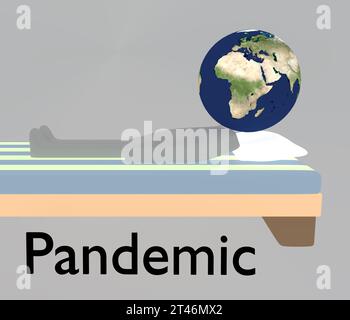 3D-Illustration mit dem Titel Pandemie; in der ein Mann Silhouette, dessen Kopf symbolisch durch die Erde ersetzt wird. Elemente dieses Bildes, bereitgestellt von der NASA. Stockfoto