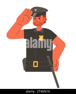 Kaukasischer bärtiger Polizist, männlicher 2D-Cartoon-Charakter Stock Vektor