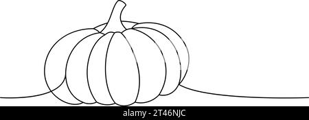 Herbst halloween Kürbis, Gemüse eine Linie durchgehende Zeichnung. Halloween Kürbis durchgehende einzeilige Illustration. Vektor minimalistische Illustration. Stock Vektor