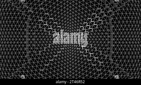 Geometrischer Gitterhintergrund mit 80er-Jahre-Mesh. Abstrakter Cyberpunk-Hintergrund mit Retro-Computerraster. Stock Vektor