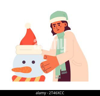 Eine Frau aus dem Nahen Osten macht Schneemänner 2D-Zeichentrickfigur Stock Vektor