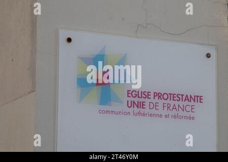 Bordeaux , Frankreich - 10 26 2023 : Eglise protestante unie de France french united protestant Church Logo Marke und Textzeichen Temple Protestant Stockfoto