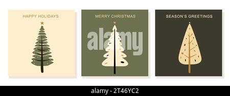 Moderne, universelle Kunstvorlagen. Frohe Weihnachten. Weihnachtskarten und Einladungen mit handgezeichneten Weihnachtsbäumen. Vektorabbildung Stock Vektor