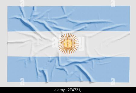 Flagge von Argentinien. Strukturierte argentinische Flagge aus Stoff isoliert auf weißem Hintergrund. 3D-Abbildung Stockfoto