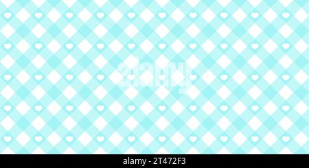 Nahtloses Gingham-Herzmuster in blauer Pastellfarbe. Vichy-Karomuster für Dekorationsartikel zu Osterferien. Vektor-kariertes Muster für Stock Vektor