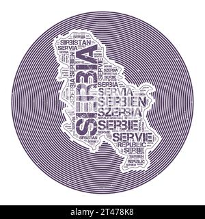 Vektorbild Serbien. Country Round-Logo-Design. Serbisches Poster in Kreisbögen und Wortwolken-Stil. Fantastische Vektor-Illustration. Stock Vektor