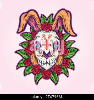 Floral fiesta muertos Kaninchen Vektor Illustrationen für Ihre Arbeit Logo, Merchandise T-Shirt, Aufkleber und Label Designs, Poster, Grußkarten Werbung Stock Vektor