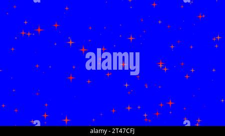 Bild des funkelnden roten Sterns mit Glitzer hinter blauem Hintergrund Stockfoto