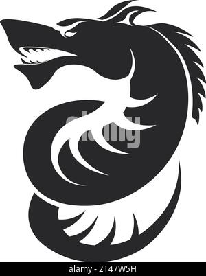 Brüllende Drachen-Silhouette, mythologische Kreatur Stock Vektor