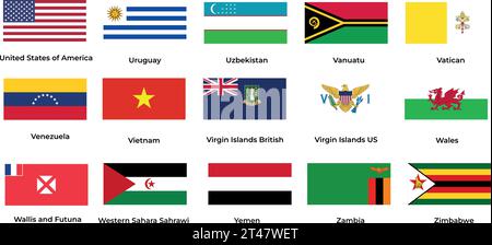 Nationalflagge der Vereinigten Staaten von Amerika Uruguay Usbekistan Vietnam Wales Vatikan Venezuela Jemen Stock Vektor