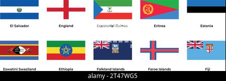 Nationalflagge von El Salvador England Äquatorialguinea Eritrea Estland Äthiopien Färöer Fidschi Stock Vektor