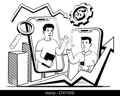 Handgezeichnetes Vektorbild der Begrüßung der beiden Geschäftspartner Stock Vektor