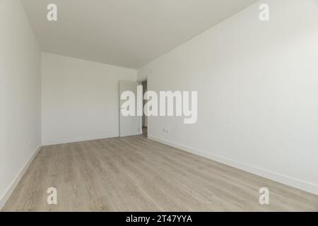 Großer leerer Raum mit schlichten, weiß lackierten Wänden, Stockfoto