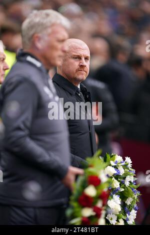 Everton-Trainer Sean Dyche während des Premier League-Spiels im London Stadium. Bilddatum: Sonntag, 29. Oktober 2023. Stockfoto