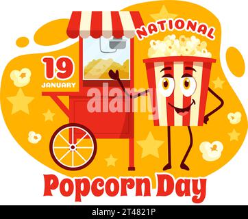 National Popcorn Day Vektor Illustration am 19. Januar mit einem Big Box Popcorns zu Poster oder Banner in Flat Cartoon Hintergrund Design Stock Vektor