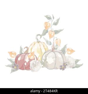 Herbstaquarell-Zusammensetzung von Kürbissen Stock Vektor