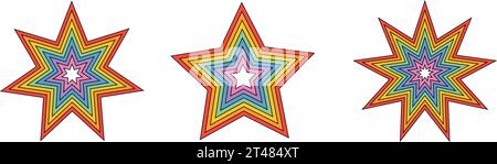 Satz von Regenbogensternvektoren umrissener Kontur Stock Vektor