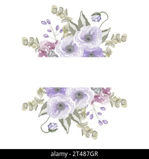 Banner mit lila Blumen im Aquarellstil transparenten Hintergrund Stock Vektor
