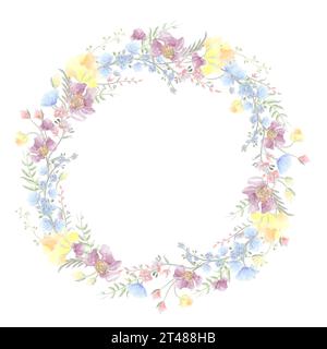 Kranz der Sommer-wilden Blumen Aquarellvektor Stock Vektor