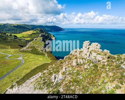 Valley of Rocks from a Drone, S W Coast Path, Lynton, Exmoor National Park, Devon, England Stockfoto