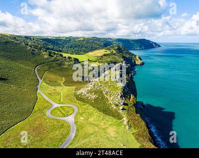 Valley of Rocks from a Drone, S W Coast Path, Lynton, Exmoor National Park, Devon, England Stockfoto