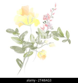 Blumenstrauß der wilden Blumen Komposition mit großen gelben Blumen Aquarellvektor Stock Vektor
