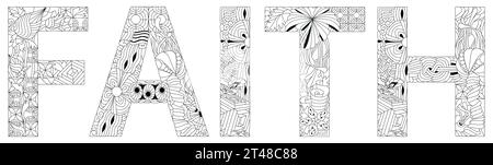 Handgemalte Kunstgestaltung. Handgezeichnetes Zeichnungswort „GLAUBE“ zum Ausmalen, für T-Shirts und andere Dekorationen Stock Vektor