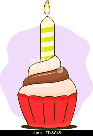 Cupcake mit Kerze. Cartoon. Vektorabbildung Stock Vektor