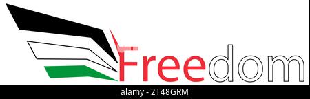 Ein Flügel mit palästinensischen Flaggenfarben und dem Wort Freiheit, geeignet für Gaza-Unterstützungsbanner und Plakate, gut für soziale Medien, Nachrichtenübermittlung und Print Stockfoto