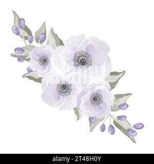 Vektoraquarell-Komposition von zarten purpurnen Blüten Stock Vektor
