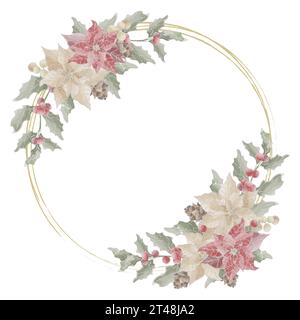 weihnachtsfahne runder Rahmen mit dekorativer Komposition transparenter Hintergrund Aquarellvektor Stock Vektor