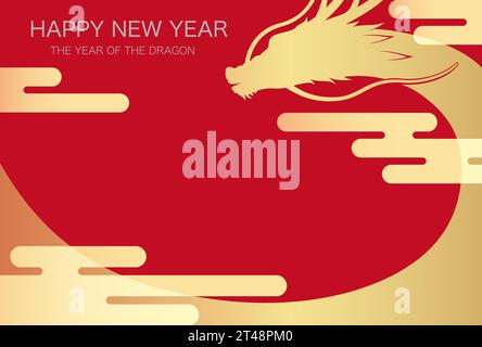 Year of the Dragon Vector Neujahrskartenvorlage mit rotem Hintergrund und Textraum. Stock Vektor