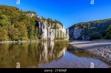 Donau in der Donauschlucht bei Kloster Weltenburg, Bayern, Deutschland, Europa Stockfoto