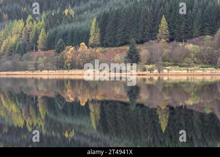 Wunderschöne herbstliche Reflexionen über Loch Lubnaig, Loch Lomond und den Trossachs-Nationalpark in den schottischen Highlands. Stockfoto