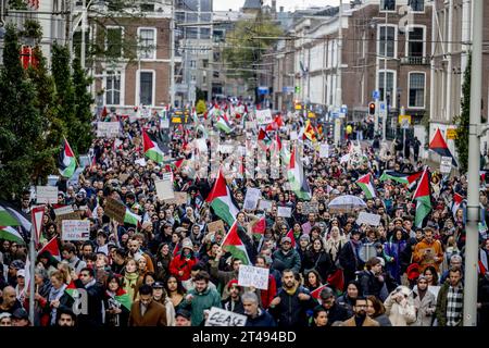 DIE HAAG - Teilnehmer an einer nationalen Demonstration gegen den Krieg in Gaza. Der Protest wurde von einer Gruppe palästinensischer Organisationen organisiert. Sie wollen einen sofortigen Waffenstillstand und humanitäre Hilfe für die Bevölkerung von Gaza. ANP ROBIN UTRECHT niederlande raus - belgien raus Stockfoto
