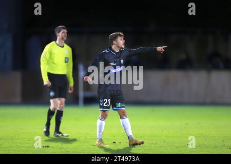 Kopenhagen, Dänemark. Oktober 2023. Mads Hansen (23) aus Soenderjyske wurde während des NordicBet Liga-Spiels zwischen B.93 und Soenderjyske im Osterbro-Stadion in Kopenhagen gesehen. (Foto: Gonzales Photo - Christian Midtgaard). Stockfoto