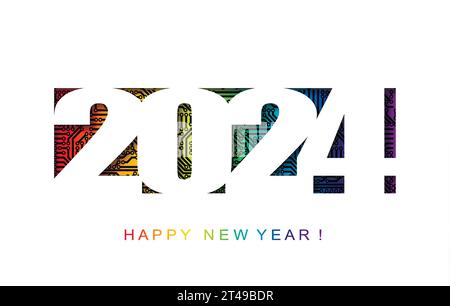 Weihnachten und Neujahr Grüße High-Tech Karte mit 2023 Jahren. Vektor. Stock Vektor