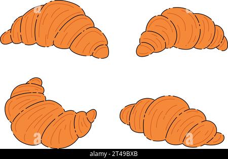 Französisches Set mit köstlichen frischen Croissants zum Frühstück und Dessert. Backwarenvektorsymbol isoliert auf weißem Hintergrund Stock Vektor