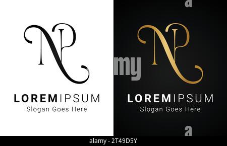Luxuriöses Initial NP- oder PN-Monogramm-Logo-Design mit Textbuchstaben Stock Vektor
