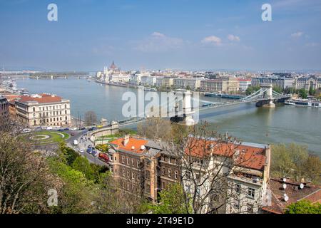 Széchenyi Kettenbrücke in Budapest, Ungarn von oben gesehen Stockfoto